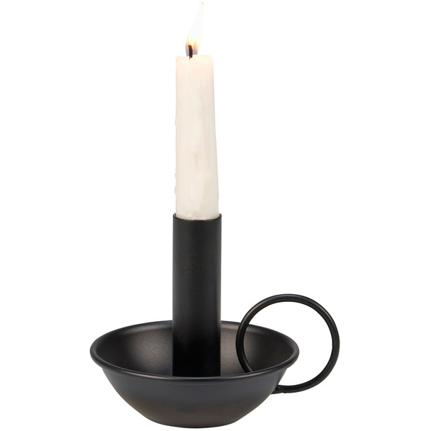 Metal Taper Candle Holder - Dark Black Vintage Design - 4.75 Inch from Primitives by Kathy