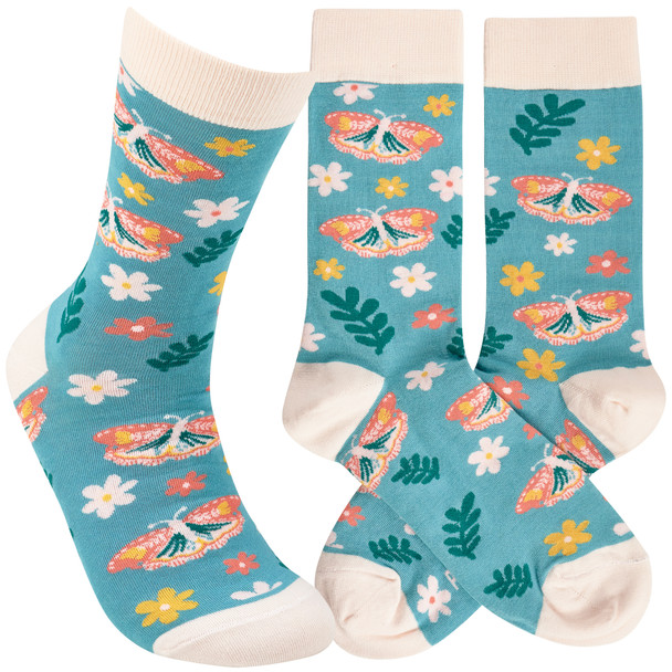 Colorfully Printed Cotton Novelty Socks - Floral Butterfly Design from Primitives by Kathy