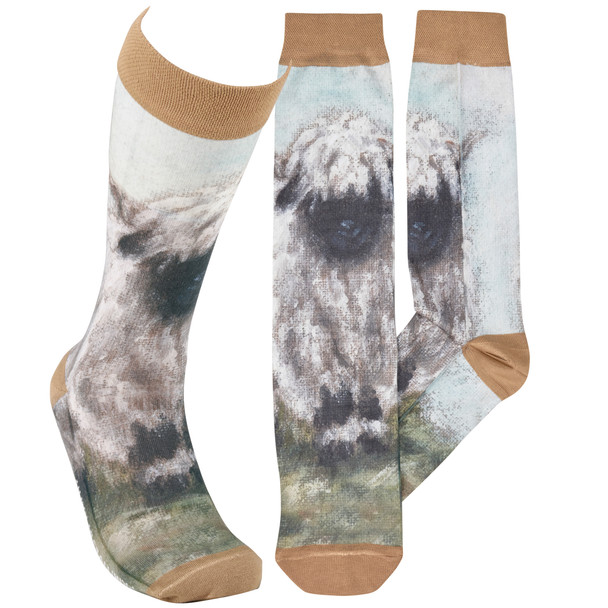 Colorfully Printed Cotton Novelty Socks - Farmhouse Valais Blacknose Sheep from Primitives by Kathy