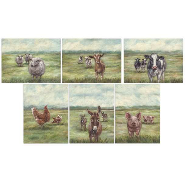 Set of 6 Farm Animasl Friends Note Card With Envelopes Set from Primitives by Kathy