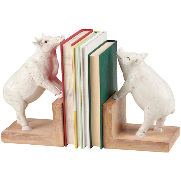 Set of 2 Decorative Bookends - Sculpted Farm Animals (Cow & Pig) from Primitives by Kathy