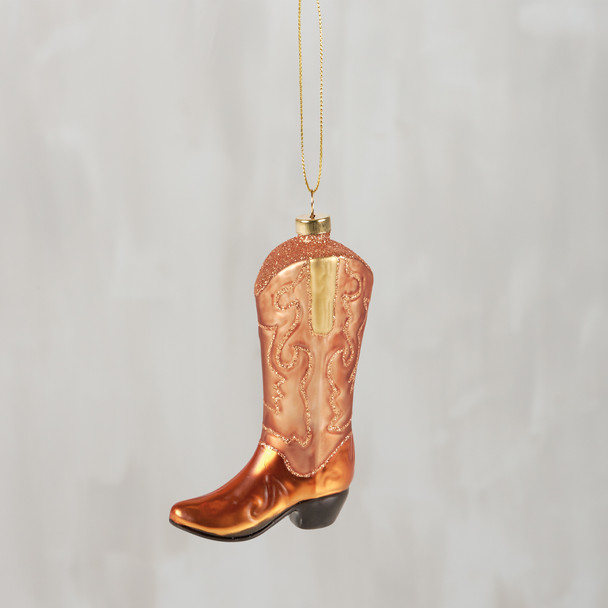 Hanging Glass Cowboy Boot Ornament With Glitter Accents 3.75 Inch - Western Themed from Primitives by Kathy