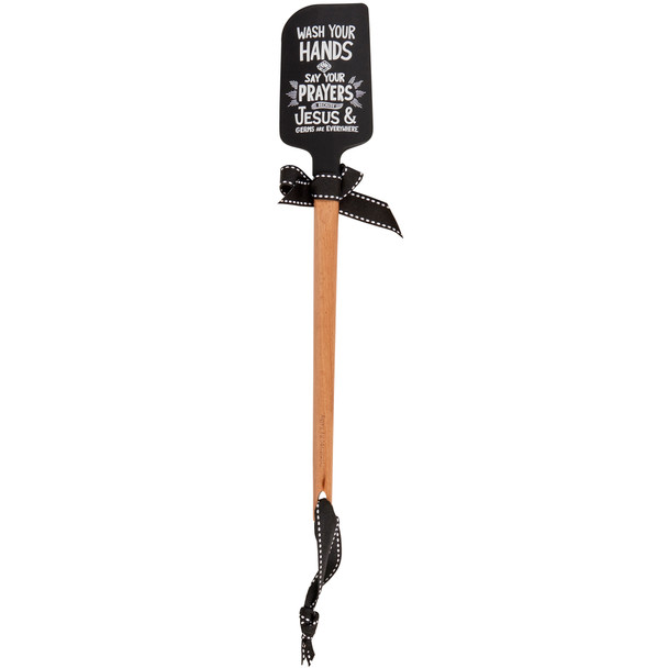 Double Sided Silicone Spatula With Wooden Handle - Wash Your Hands & Say A Prayer Jesus & Germs from Primitives by Kathy