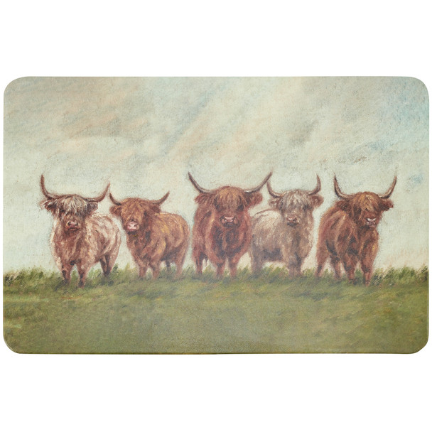 Stone Trivet - Highland Cows In Field - 13.75 In x 10 In - Farmhouse Collection from Primitives by Kathy