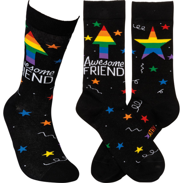 Star Design Awesome Friend Colorfully Printed Cotton Socks from Primitives by Kathy