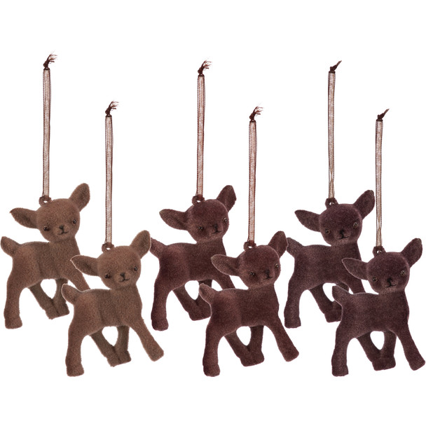 Set of 6 Decorative Hanging Deer Ornaments - 3x3 from Primitives by Kathy