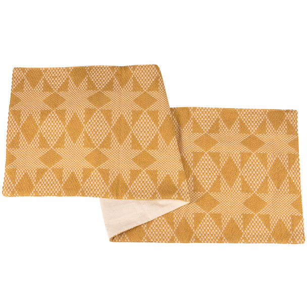 Decorative Cotton Table Runner Cloth - Gold & Cream Star Pattern 52x15 from Primitives by Kathy