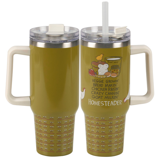 Stainless Steel Travel Mug Thermos - Veggie Growin Chicken Raisin' 40 Oz - Homestead Collection from Primitives by Kathy