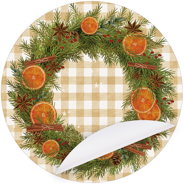 Pack of 24 Tear Off Single Use Paper Placemats - Oranges & Cinnamon Wreath Design 16 Inch Round from Primitives by Kathy