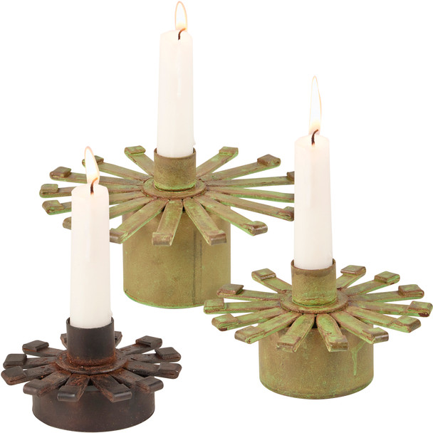 Set of 3 Metal Taper Candle Holders - Burst Design from Primitives by Kathy
