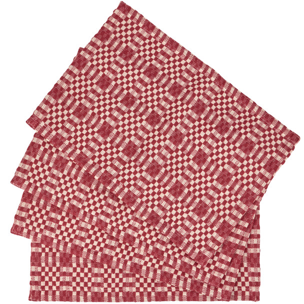 Set of 4 Rectangular Cotton Table Placemats - Red & Cream Checkered - 19x13 from Primitives by Kathy