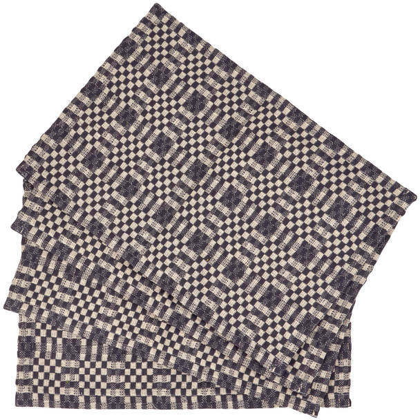 Set of 4 Rectangular Cotton Table Placemats - Navy & Cream Checkered 19x13 from Primitives by Kathy