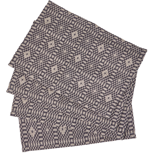 Set of 4 Rectangular Cotton Table Placemats - Navy & Cream Diamond Pattern 19x13 from Primitives by Kathy