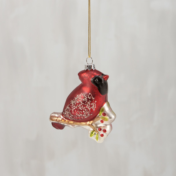 Hanging Glass Ornament - Red Winter Cardinal 3 Inch from Primitives by Kathy