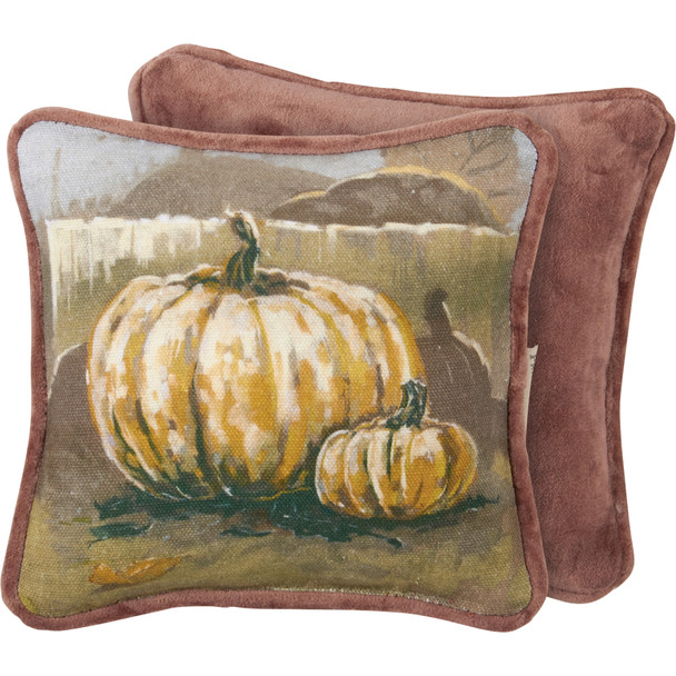 Decorative Cotton & Velvet Mini Throw Pillow - Autumn Pumpkins 6x6 from Primitives by Kathy