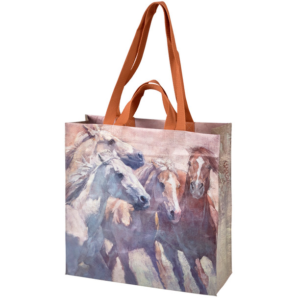 Horse Lover Double Sided Market Tote Bag - Western Horses from Primitives by Kathy