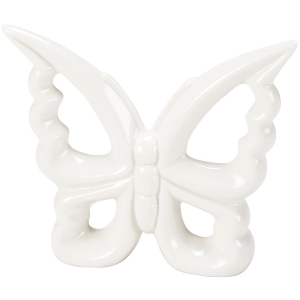 White Stoneware Sculpted Butterfly Figurine 5.25 Inch - Easter & Spring Collection from Primitives by Kathy