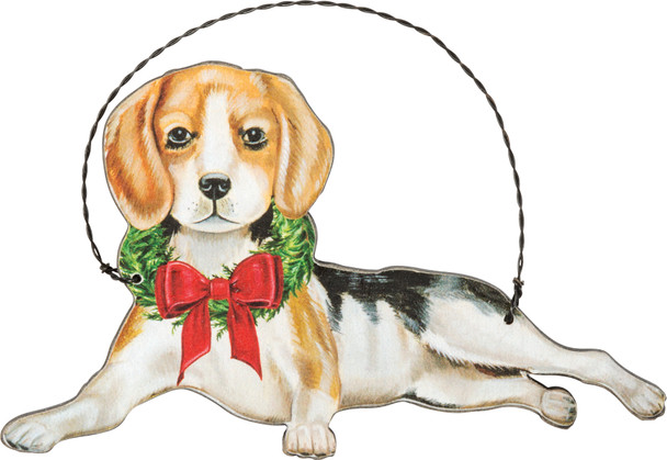 Christmas Beagle Hanging Wooden Ornament 5x3 from Primitives by Kathy