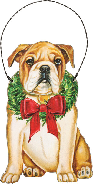 Christmas Bulldog Hanging Wooden Ornament 3.25x5 from Primitives by Kathy