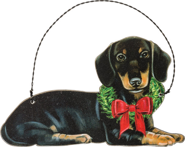 Christmas Dachshund Hanging Wooden Ornament 5x3 from Primitives by Kathy