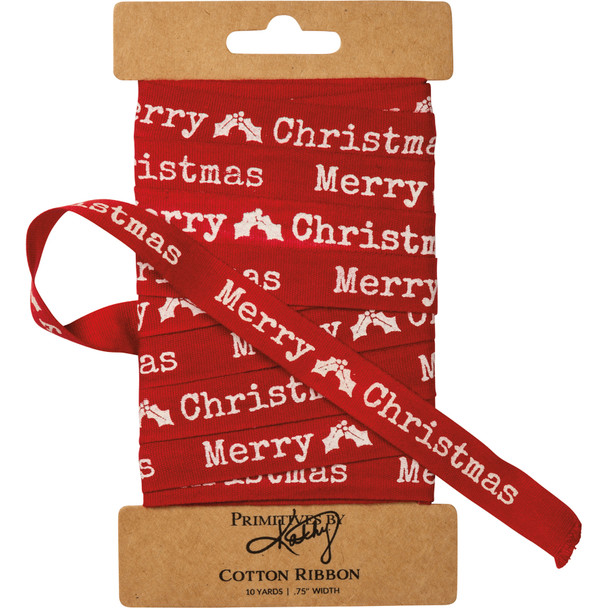 Red & White Merry Christmas Cotton Christmas Gift Ribbon 10 Yards x 0.75 Inch from Primitives by Kathy