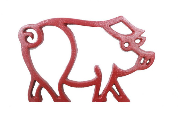 Handcrafted Rustic Red Cast Iron Pig Shaped Trivet 8" from Hampton Creations