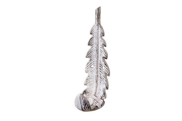 Handcrafted Whitewashed Cast Iron Decorative Feather Hook 6" from Hampton Creations