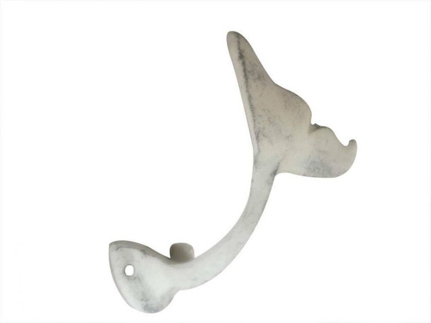 Handcrafted Rustic Whitewashed Cast Iron Decorative Whale Tail Hook 5" from Hampton Creations Handcrafted Rustic Whitewashed Cast Iron Decorative Whale Tail Hook 5" from Hampton Creations