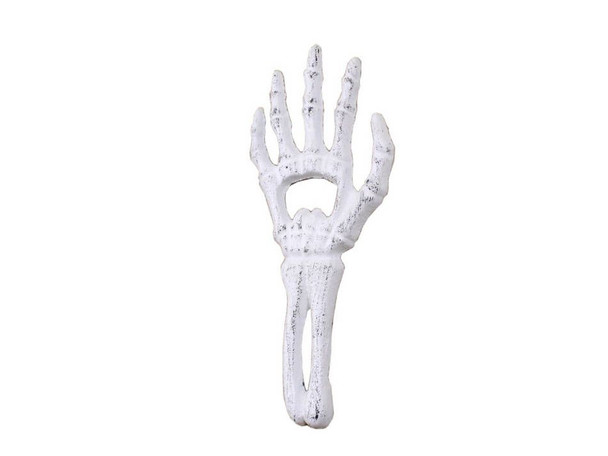 Handcrafted Whitewashed Cast Iron Skeleton Hand Bottle Opener 7" from Hampton Creations