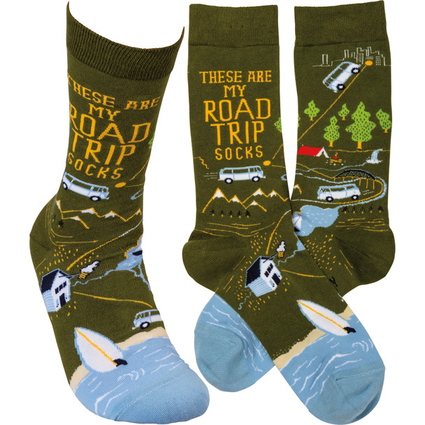 These Are My Road Trip Socks Colorfully Printed Cotton Socks from Primitives by Kathy