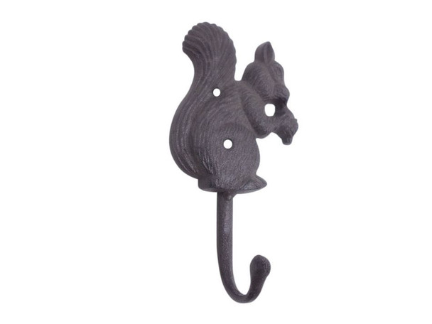 Handcrafted Cast Iron Squirrel with Acorn Decorative Metal Wall Hook 7" from Hampton Creations