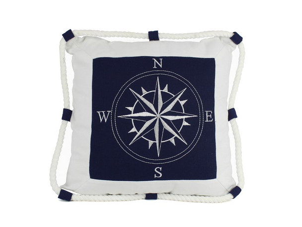 Handcrafted Blue Compass With Nautical Rope Decorative Throw Pillow 16" from Hampton Creations