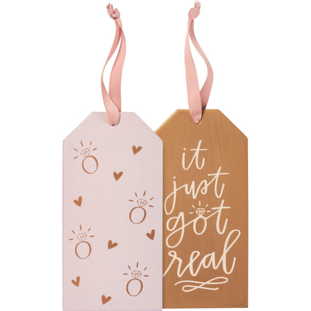 Set of 6 It Just Got Real Double Sided Wooden Wine Bottle Tags from Primitives by Kathy