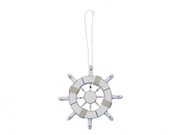 Handcrafted Rustic White Decorative Ship Wheel Christmas Tree Ornament 6" from Hampton Creations