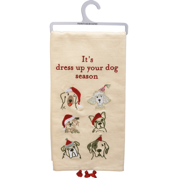 Dog Lover It's Dress Up Your Dog Season Cotton Dish Towel With Tassels 20x26 from Primitives by Kathy