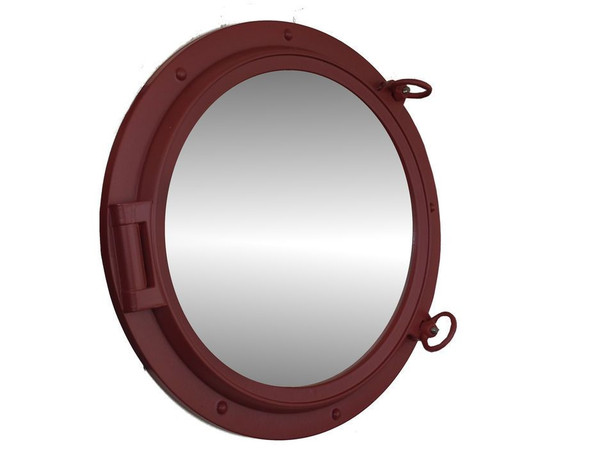 Handcrafted Dark Red Decorative Ship Porthole Mirror 24" from Hampton Creations