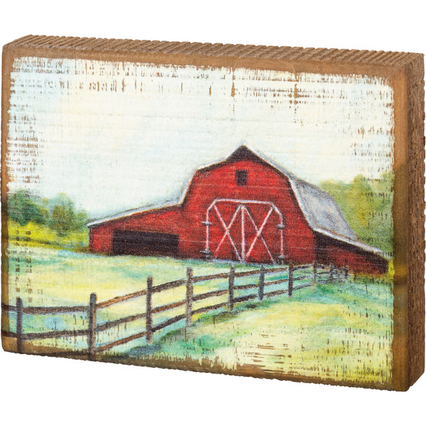 Red Farmhouse Barn Decorative Wooden Block Art Sign 6 Inch from Primitives by Kathy