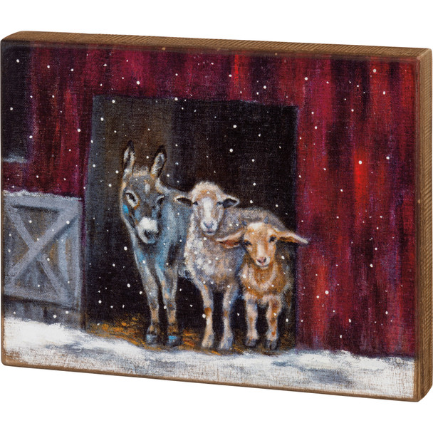 Snowy Day Farm Animals Family In Barn Decorative Wooden Wall Décor Sign 14x11 from Primitives by Kathy