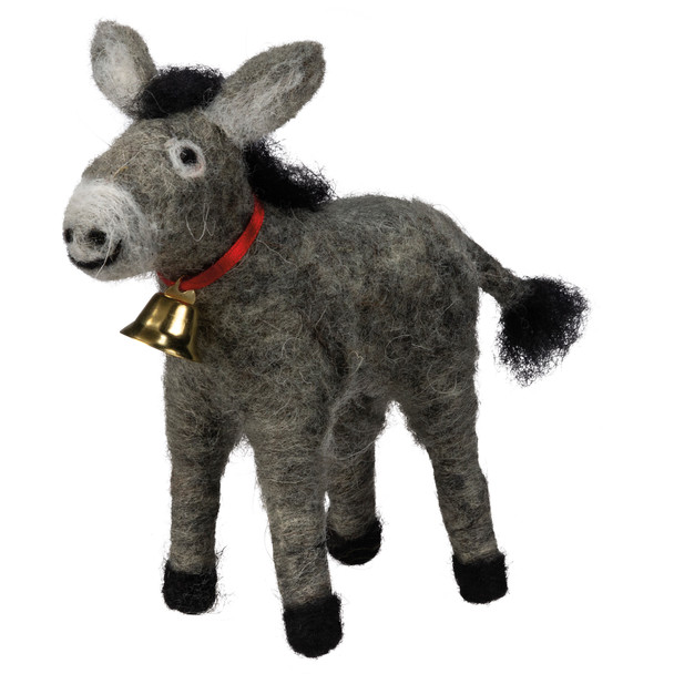 Gray Felt Donkey With Cowbell Figurine 6 Inch from Primitives by Kathy