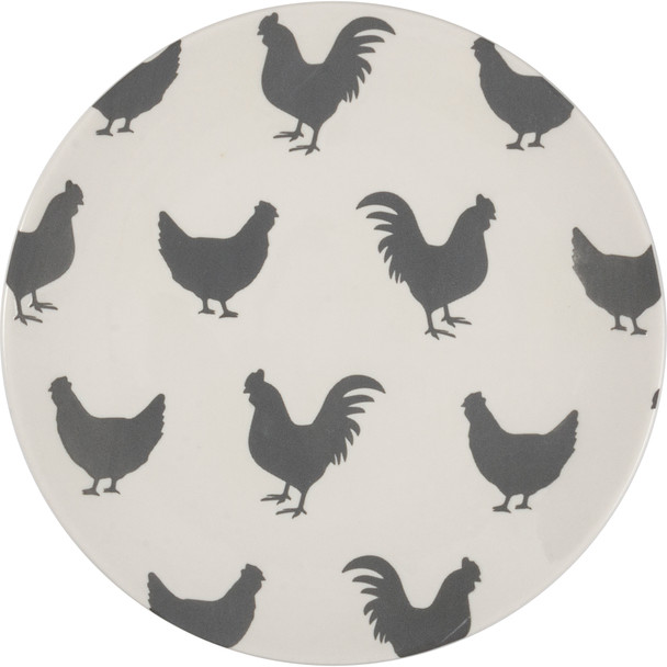 Small Gray Chicken Print Design Decorative Stoneware Plate 5.75 Inch Diameter from Primitives by Kathy