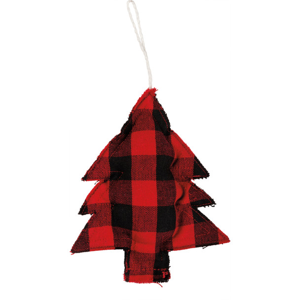 Red And Black Buffalo Check Tree Cotton Hanging Christmas Ornament 3.5 Inch x 5 Inch from Primitives by Kathy