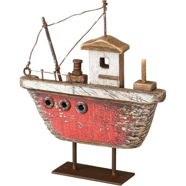 Nautical Rustic Wooden Red Fishing Boat Home Décor Figurine 9 Inch from Primitives by Kathy