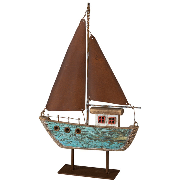 Rustic Blue Sailboat Wooden Home Décor Tabletop Figurine 9.5 Inch from Primitives by Kathy