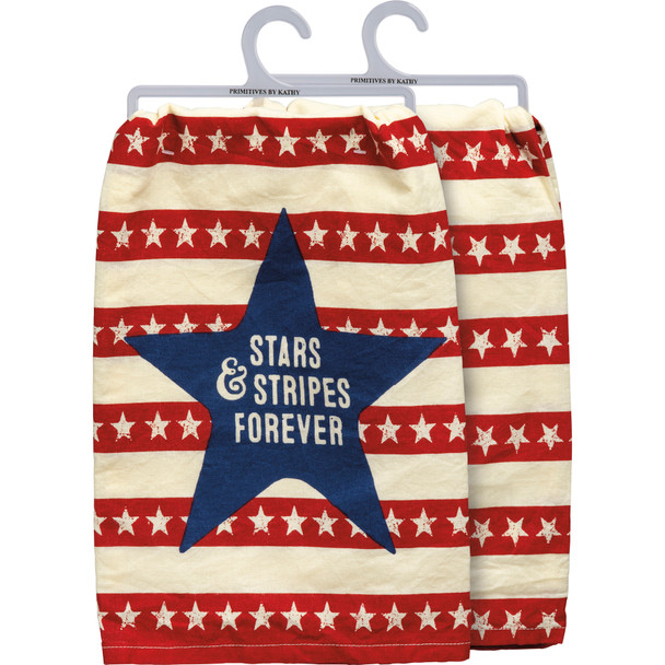 Patriotic Stars & Stripes Forever Cotton Dish Towel 28x28 from Primitives by Kathy