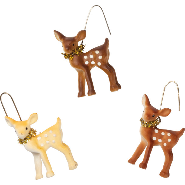 Set of 6 Fawns & Tinsel Collar Accents Hanging Christmas Ornaments from Primitives by Kathy