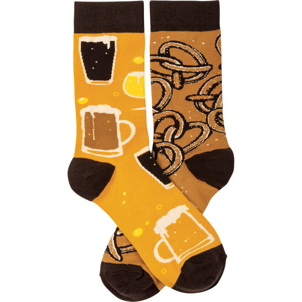 Beer & Pretzels Colorfully Printed Cotton Socks from Primitives by Kathy