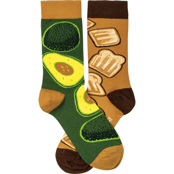 Avocado & Toast Colorfully Printed Cotton Socks from Primitives by Kathy