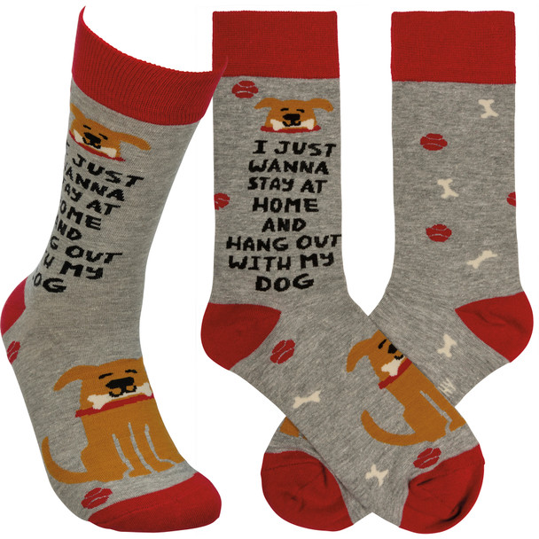 I Just Wanna Stay At Home And Hang With My Dog Colorfully Printed Cotton Socks from Primitives by Kathy