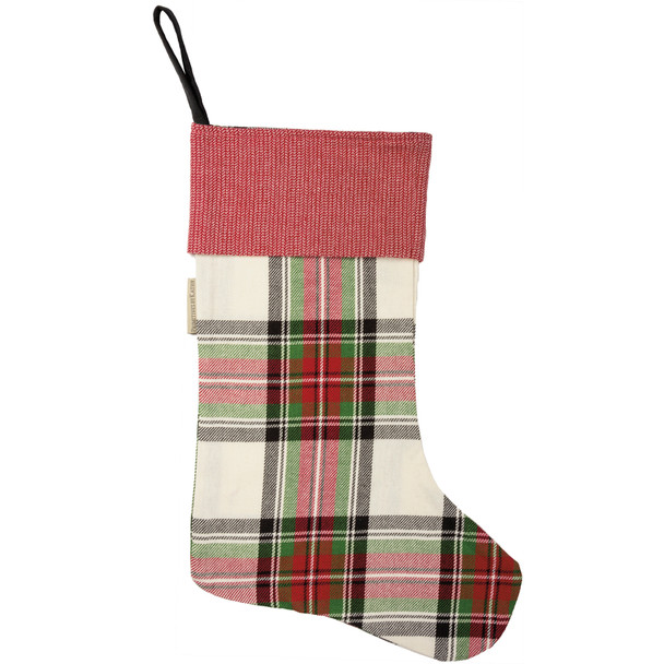 Red Green & Cream Herringbone Cuff Cotton Christmas Stocking 11x18 from Primitives by Kathy