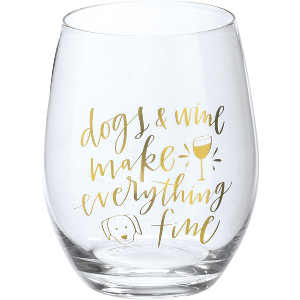 Metallic Dogs & Wine Make Everything Fine Stemless Wine Glass from Primitives by Kathy